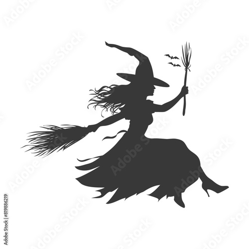 Silhouette witch flies on a magic broomstick black color only
