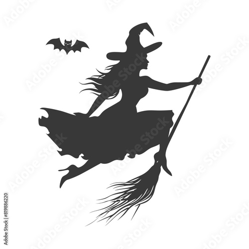 Silhouette witch flies on a magic broomstick black color only