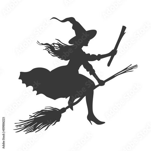 Silhouette witch flies on a magic broomstick black color only