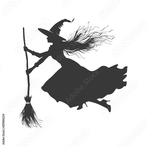 Silhouette witch flies on a magic broomstick black color only