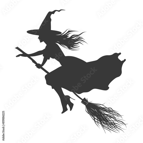 Silhouette witch flies on a magic broomstick black color only