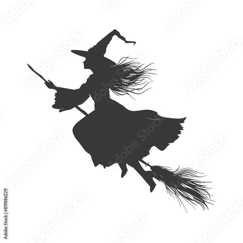 Silhouette witch flies on a magic broomstick black color only