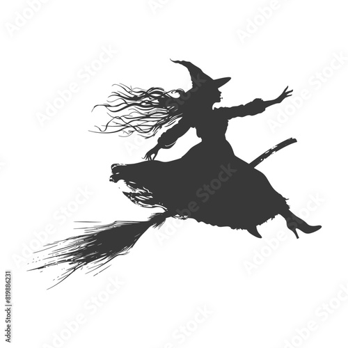 Silhouette witch flies on a magic broomstick black color only