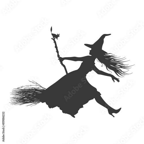 Silhouette witch flies on a magic broomstick black color only