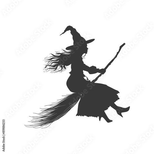 Silhouette witch flies on a magic broomstick black color only