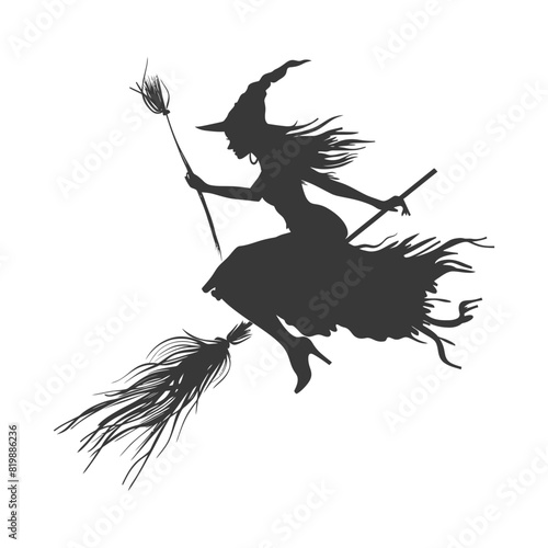 Silhouette witch flies on a magic broomstick black color only