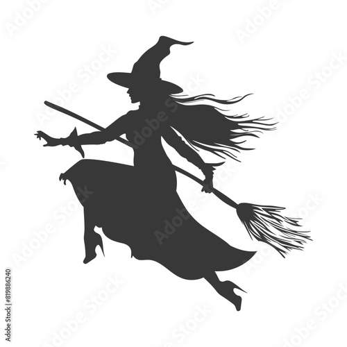 Silhouette witch flies on a magic broomstick black color only