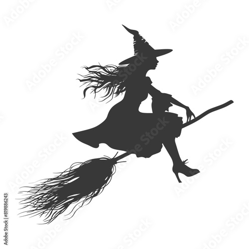 Silhouette witch flies on a magic broomstick black color only