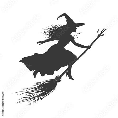 Silhouette witch flies on a magic broomstick black color only