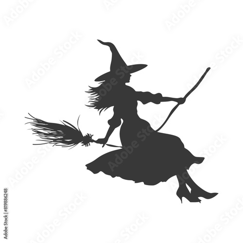 Silhouette witch flies on a magic broomstick black color only