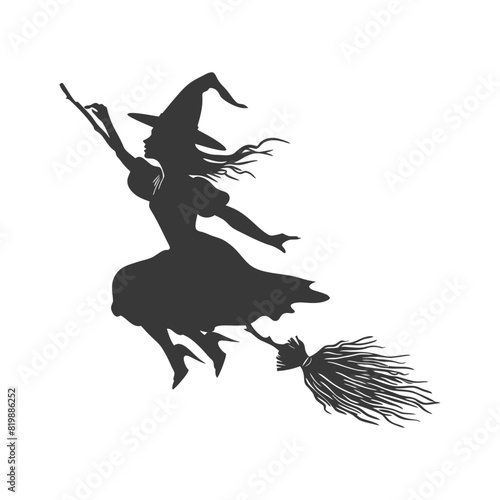 Silhouette witch flies on a magic broomstick black color only