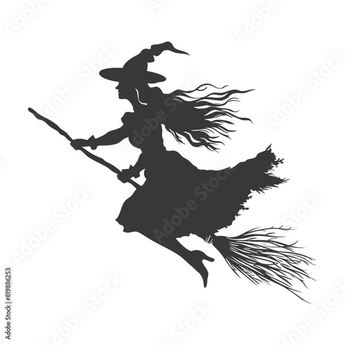Silhouette witch flies on a magic broomstick black color only