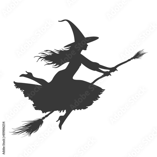 Silhouette witch flies on a magic broomstick black color only
