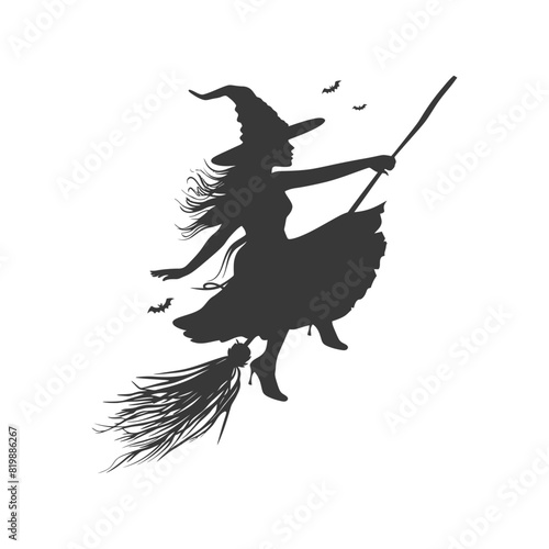 Silhouette witch flies on a magic broomstick black color only