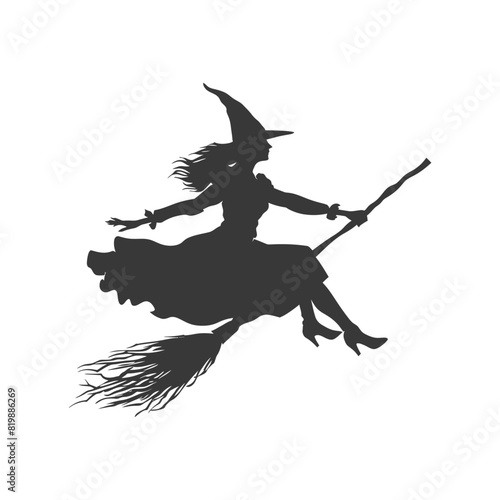 Silhouette witch flies on a magic broomstick black color only