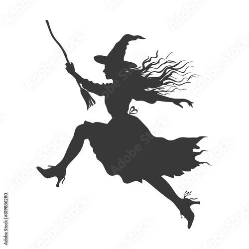 Silhouette witch in action full body black color only