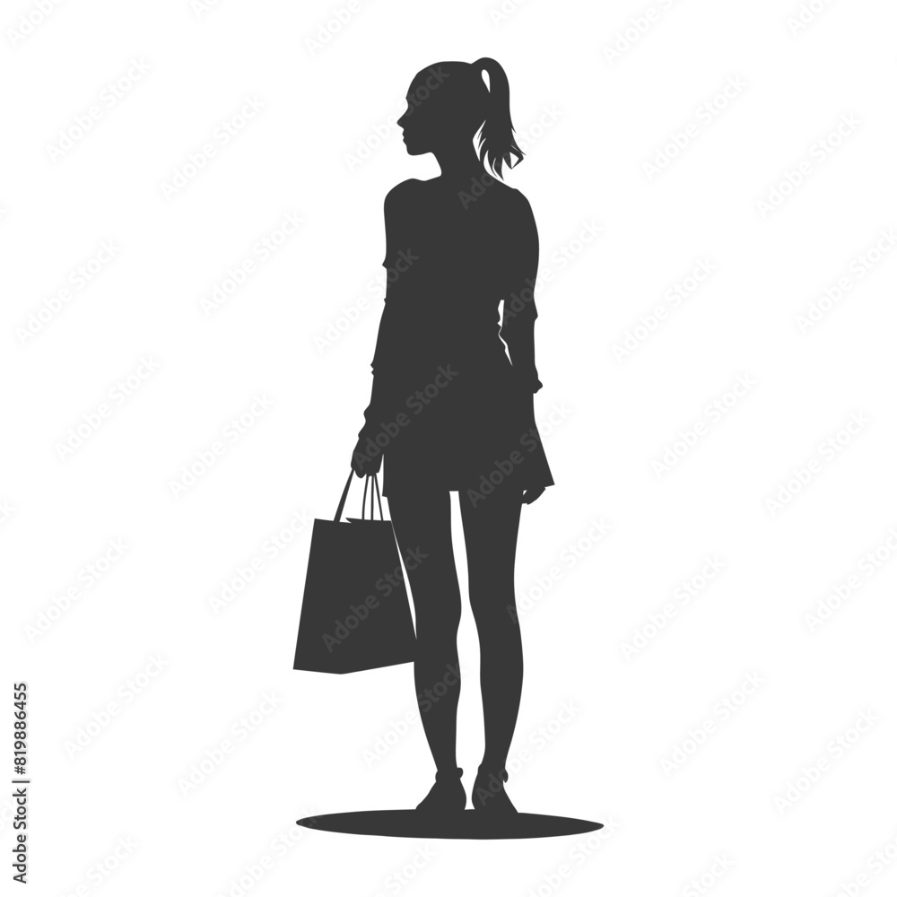 Silhouette Woman with Shopping bag full body black color only