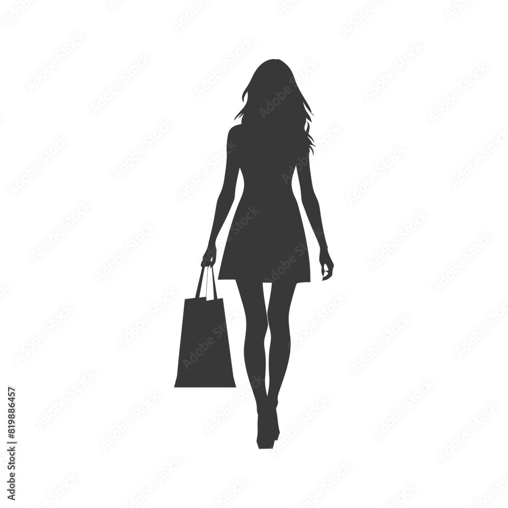 Silhouette Woman with Shopping bag full body black color only