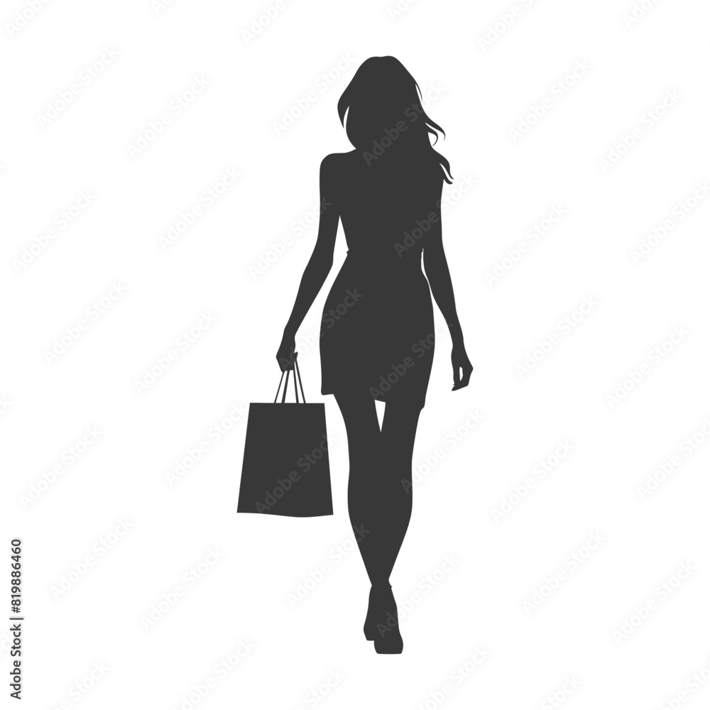 Silhouette Woman with Shopping bag full body black color only Silhouette Woman with Shopping bag full body black color only