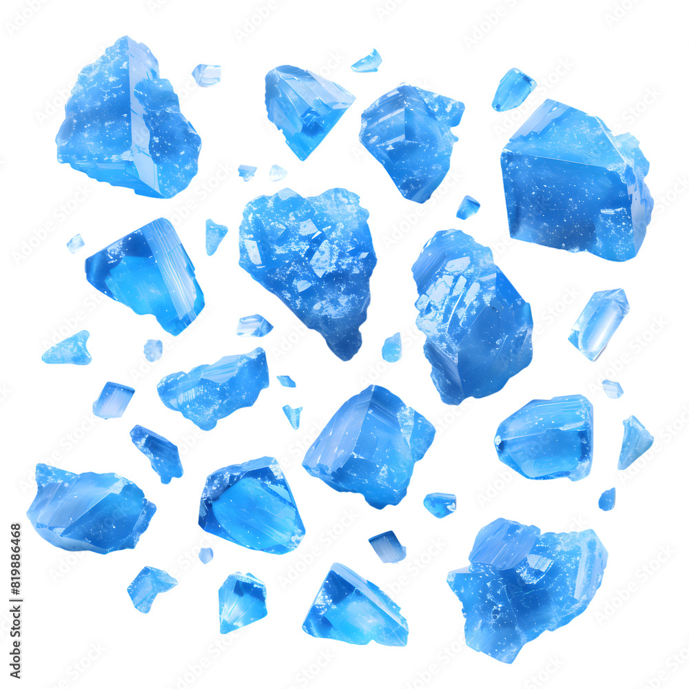 Naklejka premium Top view blue crystals scattered isolated on transparent background