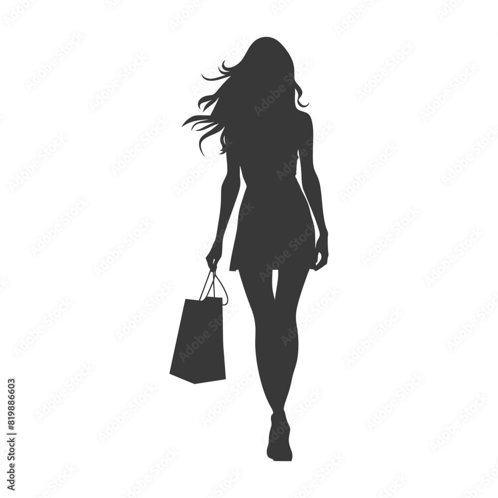 Silhouette Woman with Shopping bag full body black color only Silhouette Woman with Shopping bag full body black color only
