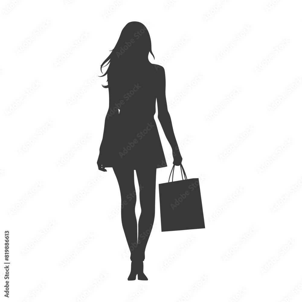 Silhouette Woman with Shopping bag full body black color only