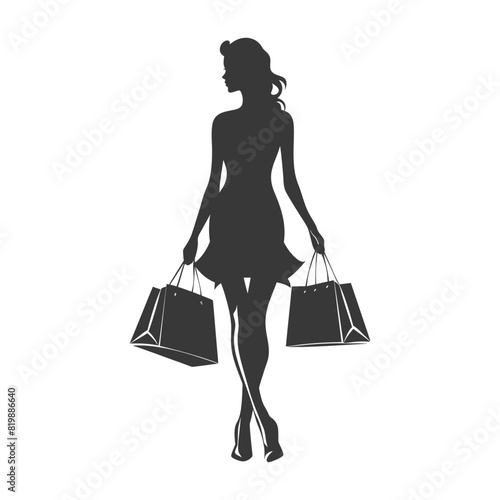 Silhouette Woman with Shopping full body black color only