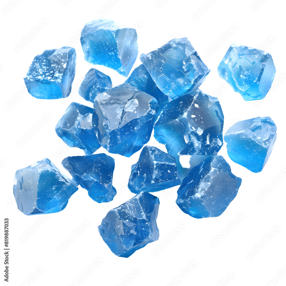 Top view blue crystals scattered isolated on transparent background Top view blue crystals scattered isolated on transparent background