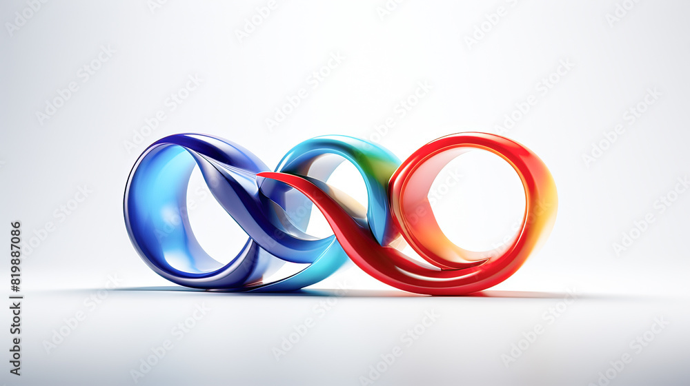 Fototapeta premium Minimalistic white background, dynamic red and blue rings, abstract art, perfect for visual effects.