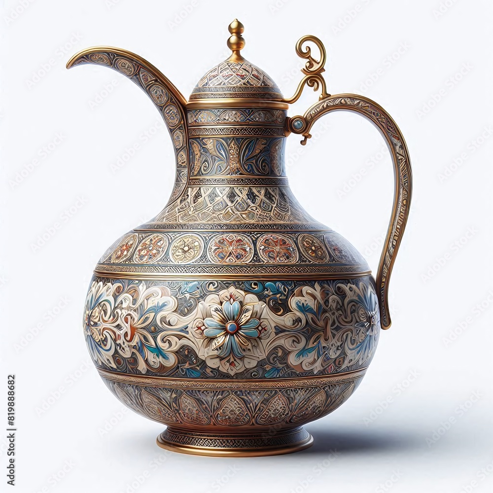 Ornate Ceramic Ewer with Intricate Floral Patterns