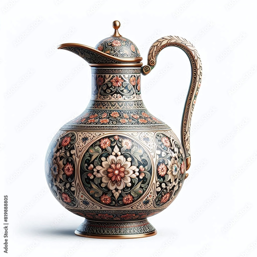 Ornate Ceramic Ewer with Intricate Floral Patterns Ornate Ceramic Ewer with Intricate Floral Patterns