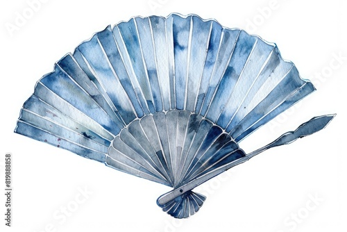 A beautiful watercolor painting of a blue fan. Perfect for interior design projects