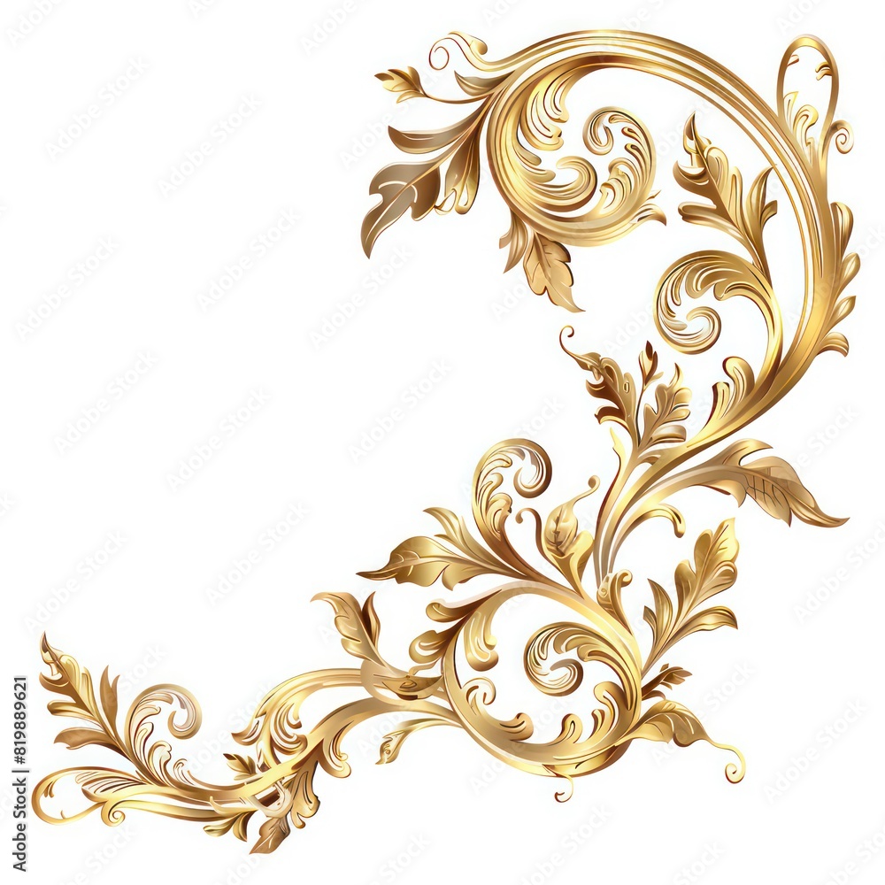 corner illustration of filigree ornament in gold on a white background