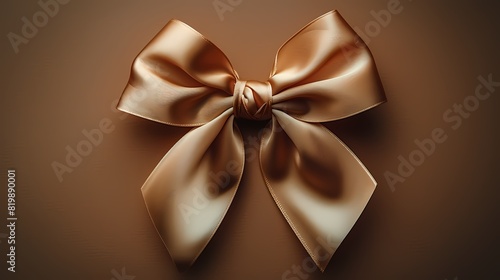 A luxurious gold ribbon bow mockup on a solid background © Pareshy