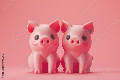 Cute pink pig figurines sitting side by side. Perfect for farm or animal themed designs