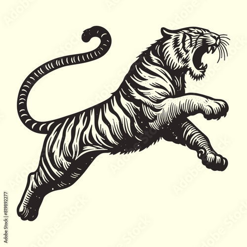 jumping roaring tiger illustration