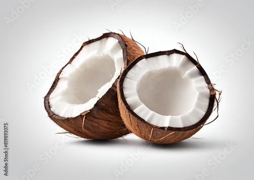 Coconut, isolated on a white background with a clipping path, full depth of field. cut in half, isolated on a white background, with a clipping path.