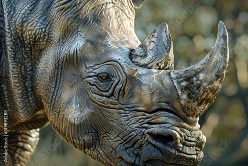 Detailed shot of a rhino statue, suitable for wildlife themes photo