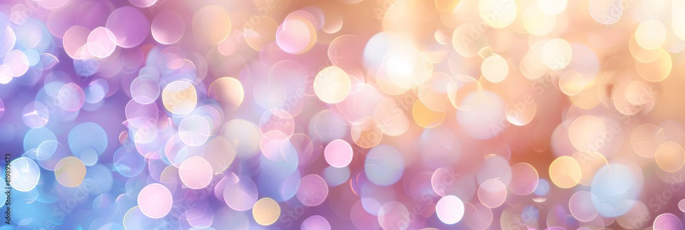 Abstract blur bokeh banner background. Rainbow colors, pastel purple, blue, gold yellow, white silver, pale pink bokeh background AI Abstract blur bokeh banner background. Rainbow colors, pastel purple, blue, gold yellow, white silver, pale pink bokeh background AI