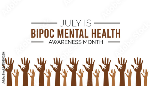 Bipoc mental health awareness month observed every year in July. Template for background, banner, card, poster with text inscription.