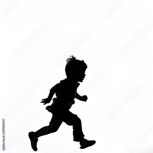 dark silhouette of a child running on a white background