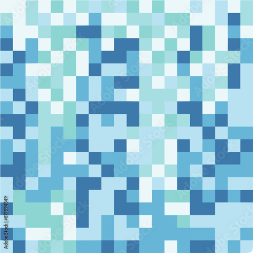 Vector snow, ice and water pixel blocks background pattern. Retro console game level cubic pixel texture. Computer 8 bit 80s arcade
