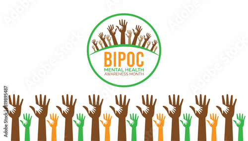 Bipoc mental health awareness month observed every year in July. Template for background, banner, card, poster with text inscription.