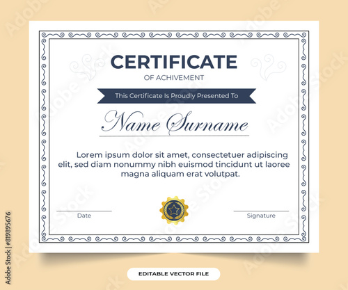 Creative office certificate and honor credential design with Black and golden colors. Professional certificate design with creative border decoration and vintage colors.