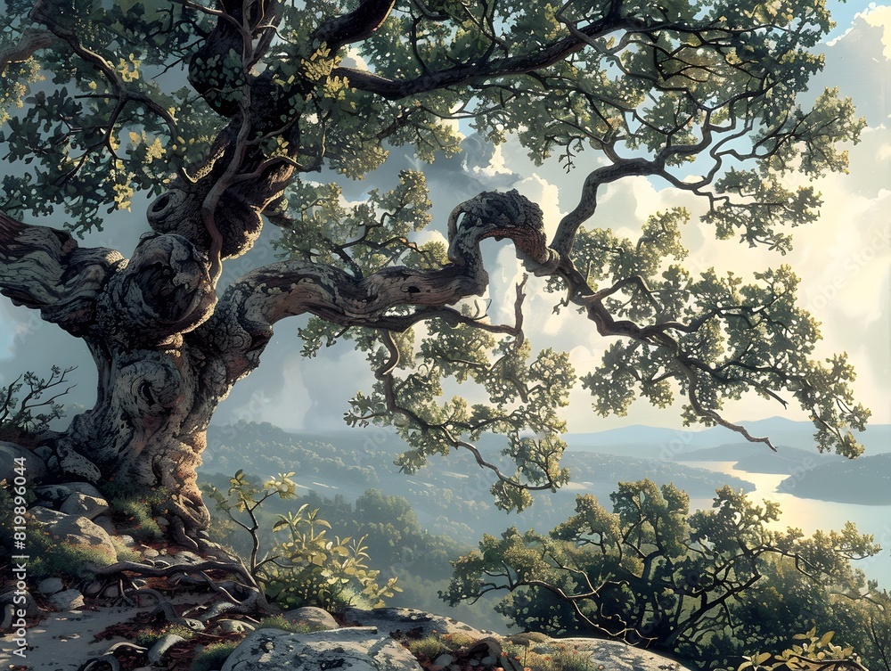 Ethereal and Majestic Nature Observation Intricate Details of an Ancient Twisted Tree Against a Dramatic Moody Landscape Ethereal and Majestic Nature Observation Intricate Details of an Ancient Twisted Tree Against a Dramatic Moody Landscape