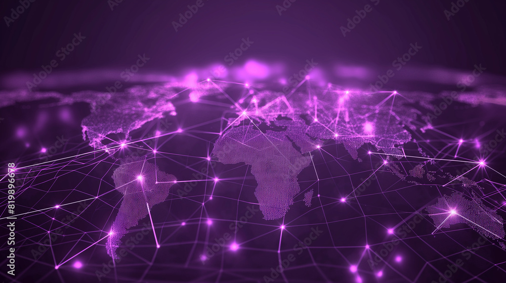 Digital generated image of internet 5g coverage on world map over purple background. Digital generated image of internet 5g coverage on world map over purple background.