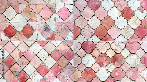Ceramic pink mosaic pattern texture (colorful design) as wallpaper. Traditional arabic / moroccan style