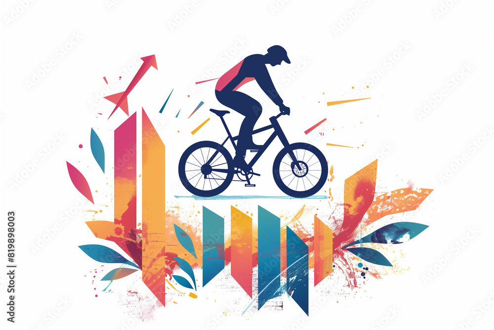 Fototapeta premium Colorful Illustration of a Man Riding a Bicycle