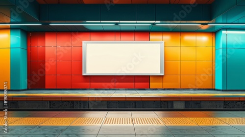 Fototapeta Naklejka Na Ścianę i Meble -  Billboard showing the mockup of advertising at a modern urban railway station