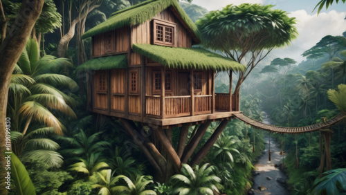Tropical Island Paradise  Tranquil Treehouse In Greenery